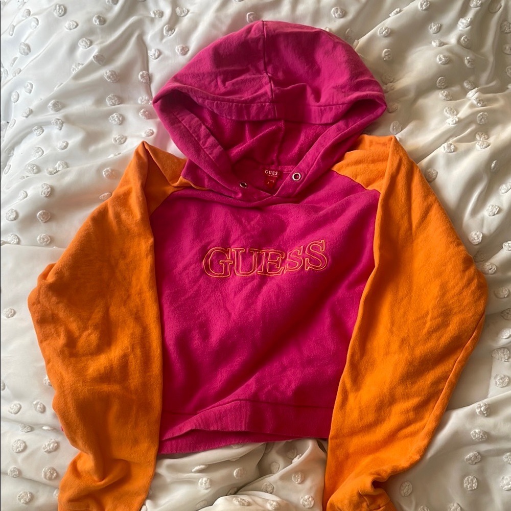 Vintage Guess Vibrant Pink Hoodie with Orange Details